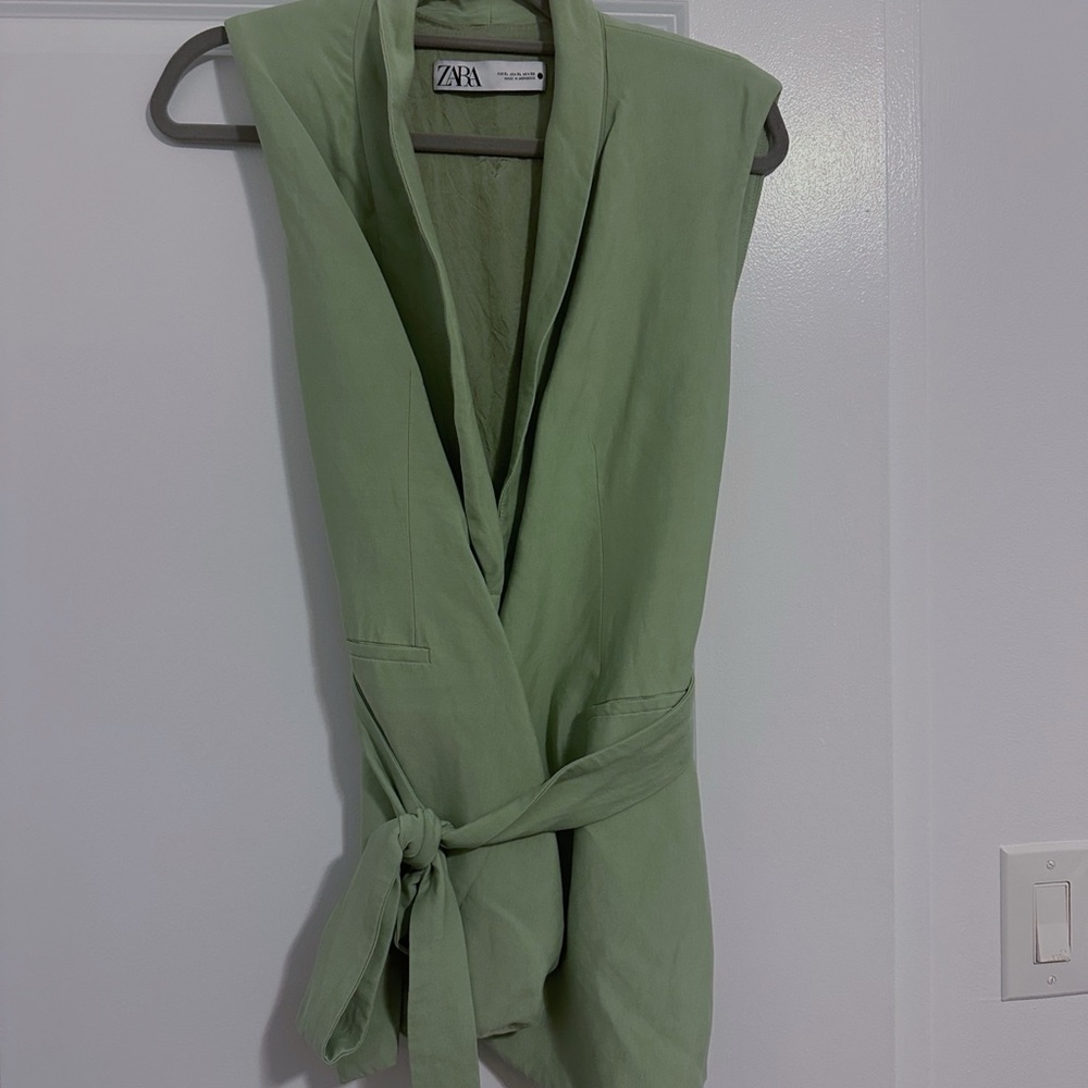 ZARA Sleeveless Wrap Vest - Sage Green